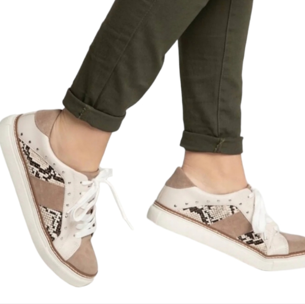 Crown Vintage KALINDA Leather and Suede Snake Print Sneakers